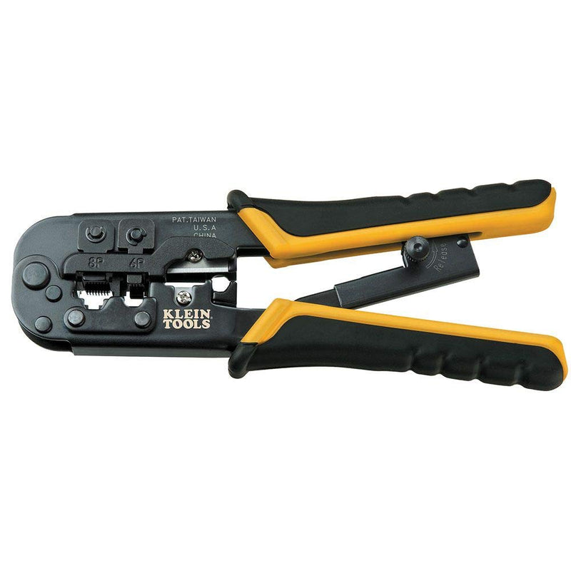  [AUSTRALIA] - Klein Tools VDV226-011-SEN Crimper, All-in-One Ratcheting Modular Data Cable Crimper / Wire Stripper / Wire Cutter, for RJ45, CAT5e, CAT6, CAT6A Crimper, Data Ratcheting RJ45