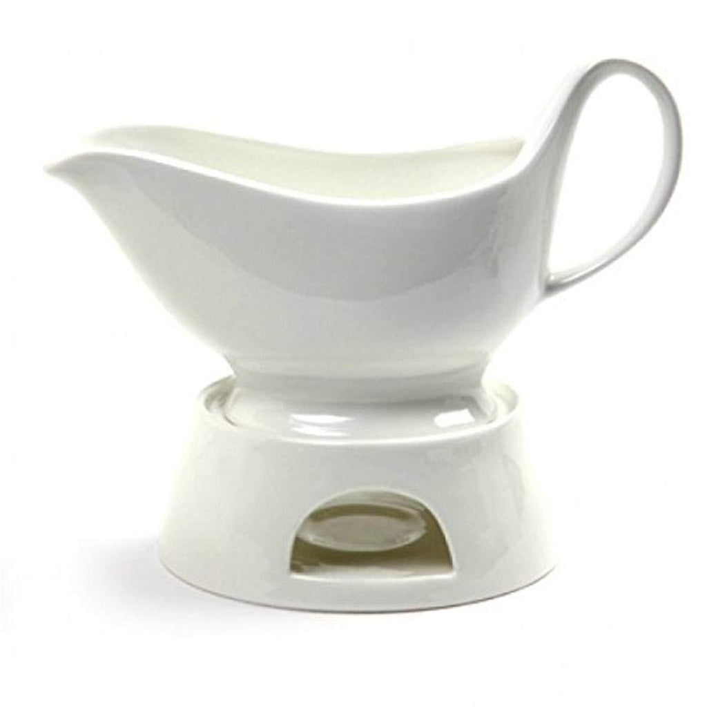  [AUSTRALIA] - Norpro Porcelain Gravy Sauce Boat with Stand and Candle, 16oz, White