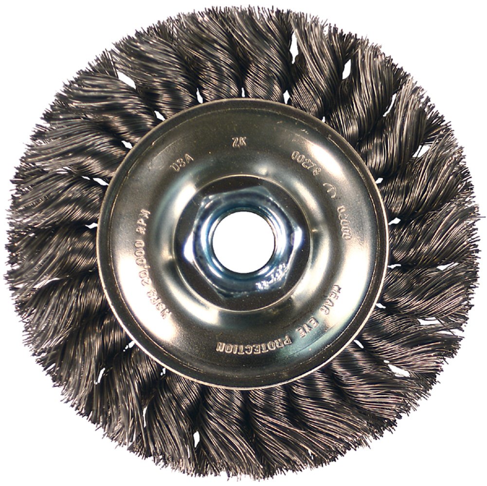  [AUSTRALIA] - PFERD 81650 Single Row Power Knot Wire Wheel Brush with Standard Twist, Round Hole, Carbon Steel Bristles, 3" Diameter, 0.012" Wire Size, 1/2"-3/8" Arbor, 25000 Maximum RPM