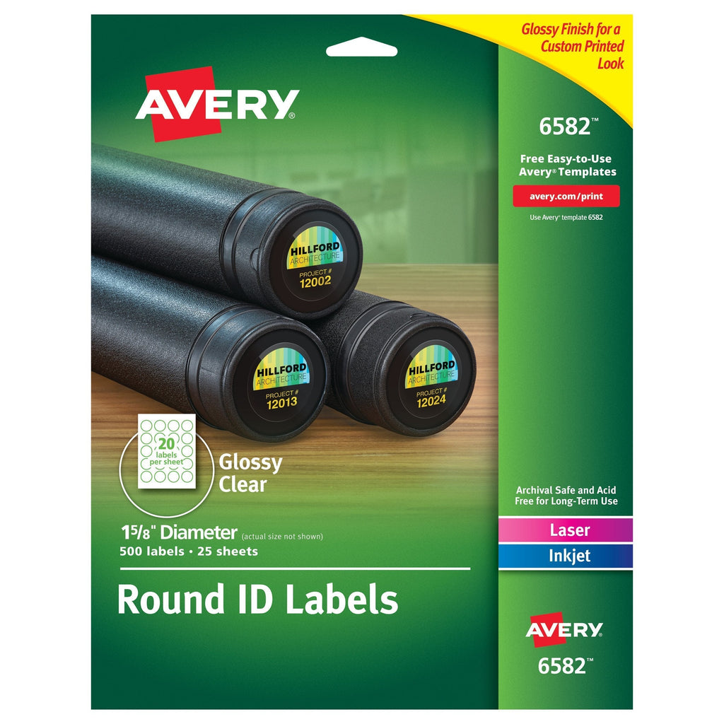 Avery Glossy Clear Round Labels, 1.625" Diameter, Pack of 500 -- Make Custom Stickers (6582) 1 Pack - LeoForward Australia