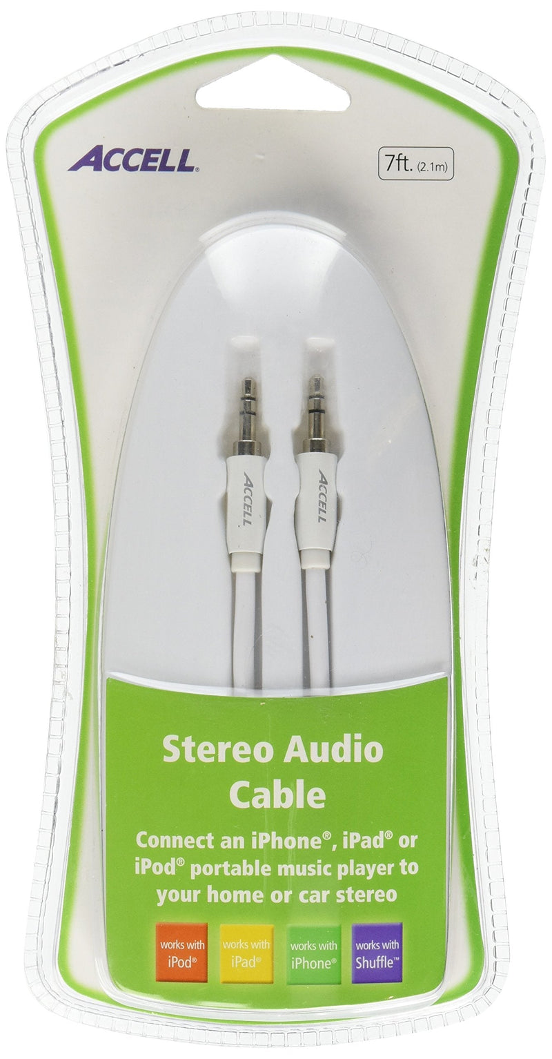 Accell 3.5mm Stereo Audio Cable - 7 Feet, White, 3.5mm (Male) to 3.5mm (Male) - LeoForward Australia