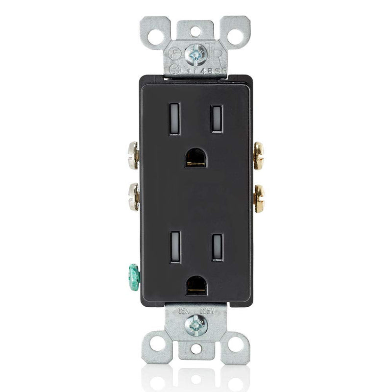  [AUSTRALIA] - Leviton T5325-E 15 Amp 125 Volt, Tamper Resistant, Decora Duplex Receptacle, Straight Blade, Grounding, Black 1 Pack