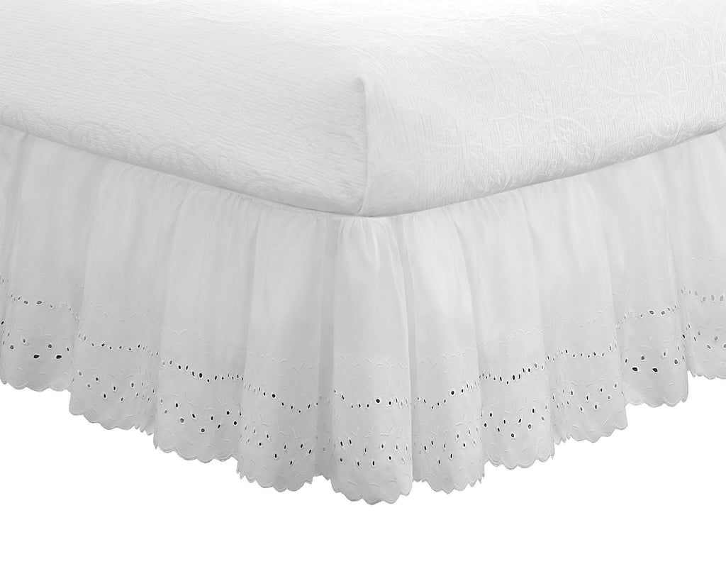  [AUSTRALIA] - Fresh Ideas Bedding Eyelet Ruffled Bedskirt Classic 14” drop length Gathered Styling, California King, White