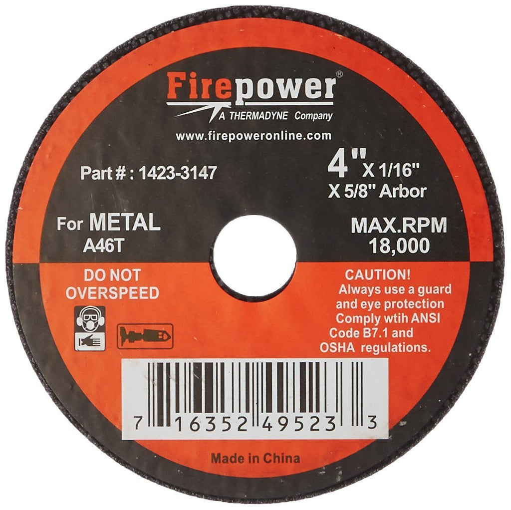  [AUSTRALIA] - Firepower 1423-3157 Type 1 Abrasive Cut-Off Wheel for Metal, 4-Inch Diameter, 1/16-Inch Width with 5/8-Inch Hole, 5-Pack 4-Inch x 1/16-Inch x 5/8-Inch