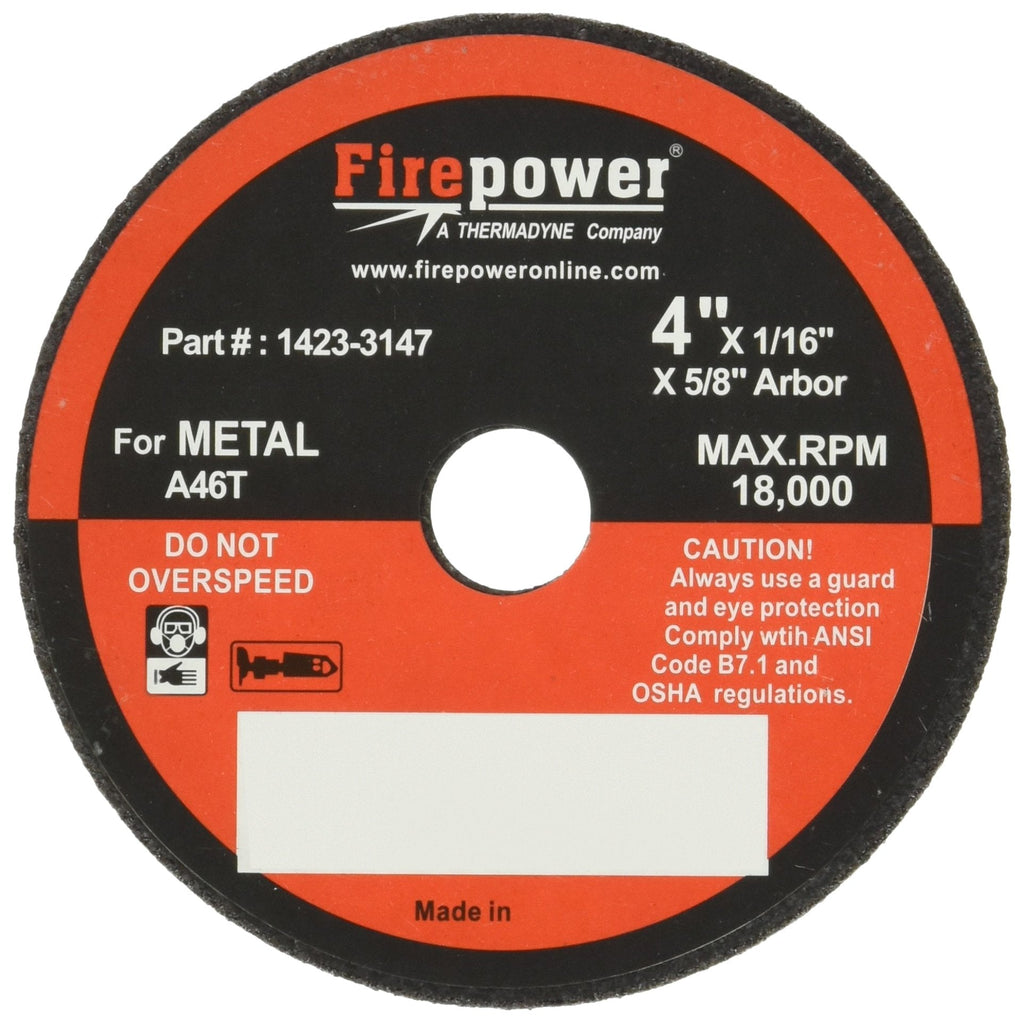  [AUSTRALIA] - Firepower 1423-3147 Type 1 Abrasive Cut-Off Wheel for Metal, 4-Inch Diameter, 1/16-Inch Width with 5/8-Inch Hole 4-Inch x 1/16-Inch x 5/8-Inch