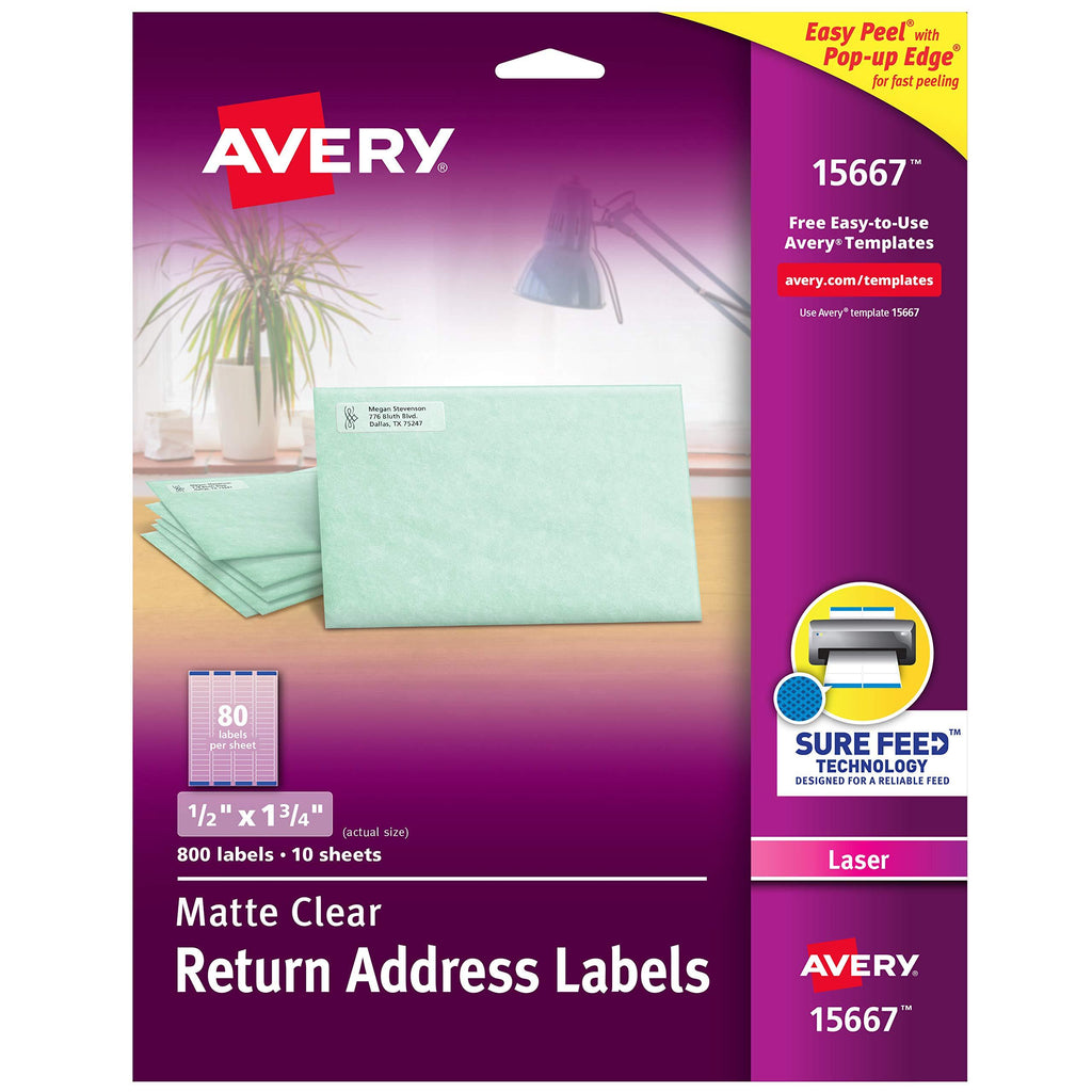 Avery Matte Frosted Clear Return Address Labels for Laser Printers, 1/2" x 1-3/4", 800 Labels (15667) - LeoForward Australia