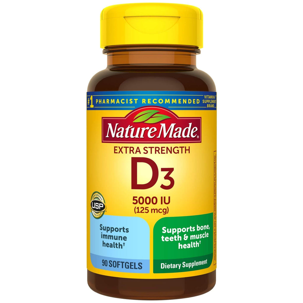 Nature Made Extra Strength Vitamin D3 5000 IU (125 mcg), Dietary Supplement for Immune Support, 90 Softgels, 90 Day Supply 90 Count (Pack of 1) - LeoForward Australia