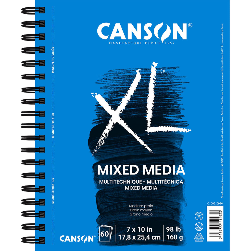 Canson 100510926 XL Mix Media Paper Pad, 98 Pound, 7 x 10 Inch, 60 Sheets 7" x 10" Side Wire - LeoForward Australia