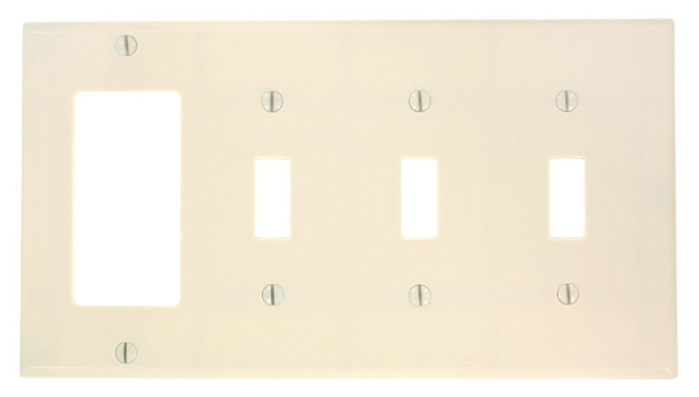  [AUSTRALIA] - Leviton P326-T 4-Gang 3-Toggle 1-Decora/GFCI Device Combination Wallplate, Light Almond 1 Pack Image