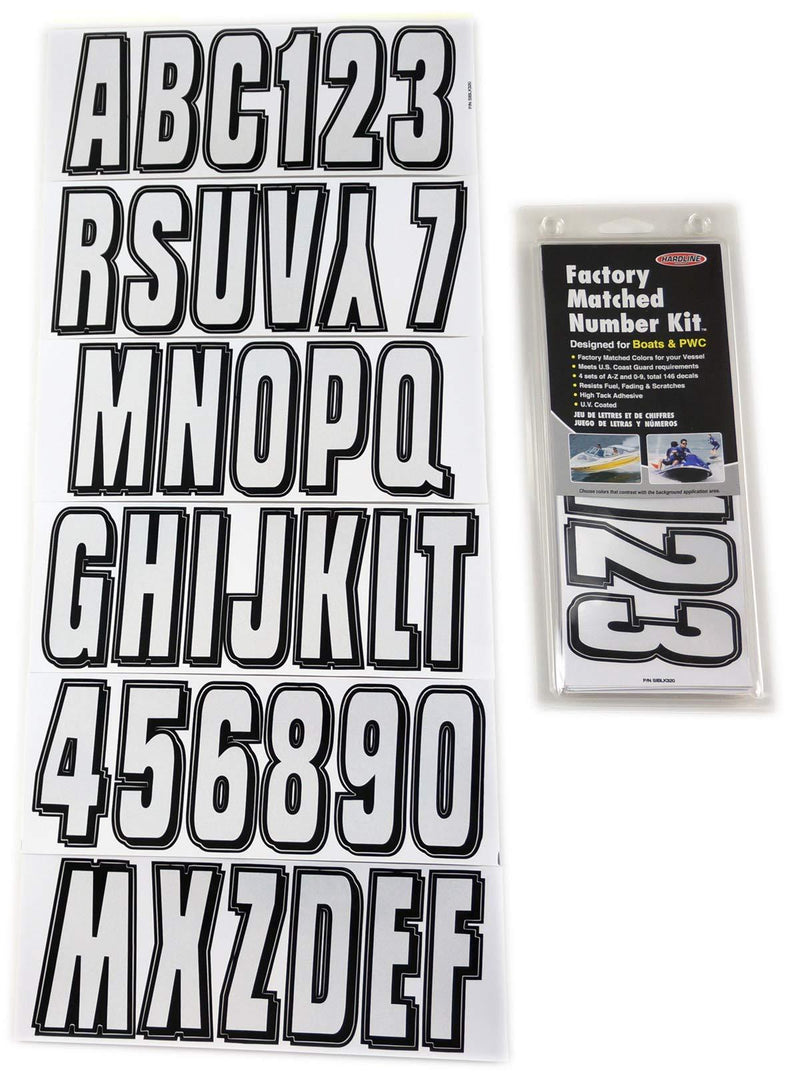  [AUSTRALIA] - Hardline Products Series 320 Factory Matched 3-Inch Boat & PWC Registration Number Kit, Silver/Black
