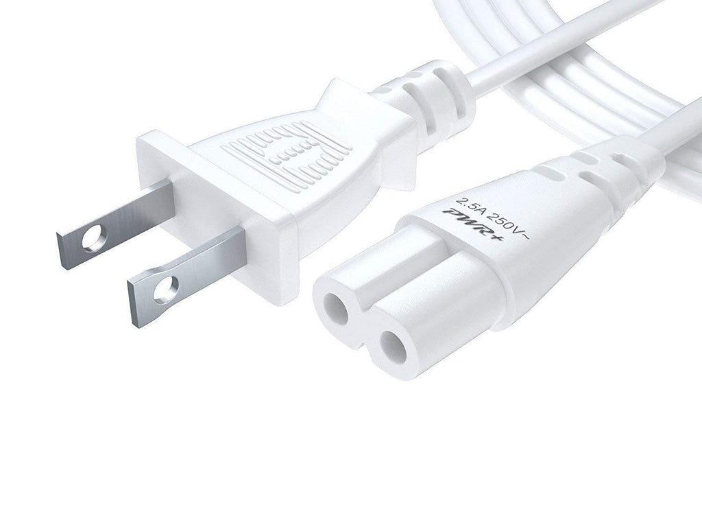 Pwr+ Long 6 Ft 2-Prong AC Wall 2 Slot Power Cord for Samsung LED LCD TV Smart Monitor, Xbox One-S X, PS4 Console Cable White - IEC-60320 IEC320 C7 to NEMA 1-15P - LeoForward Australia