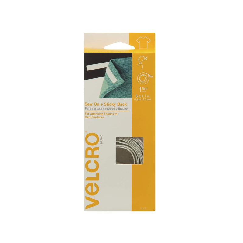  [AUSTRALIA] - VELCRO Brand 91132 - Home Décor - Sew On Loop and Sticky Back | Ideal for Attaching Fabrics to Hard Surfaces | 6' x 1" Tape | White