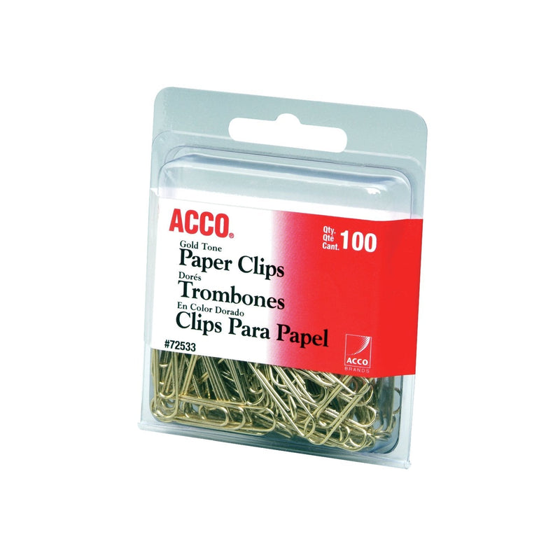  [AUSTRALIA] - ACCO Brands Paper Clips, Regluar, # 2 Size, Smooth, Gold, 100 Clips/Box (72533) 1 Pack