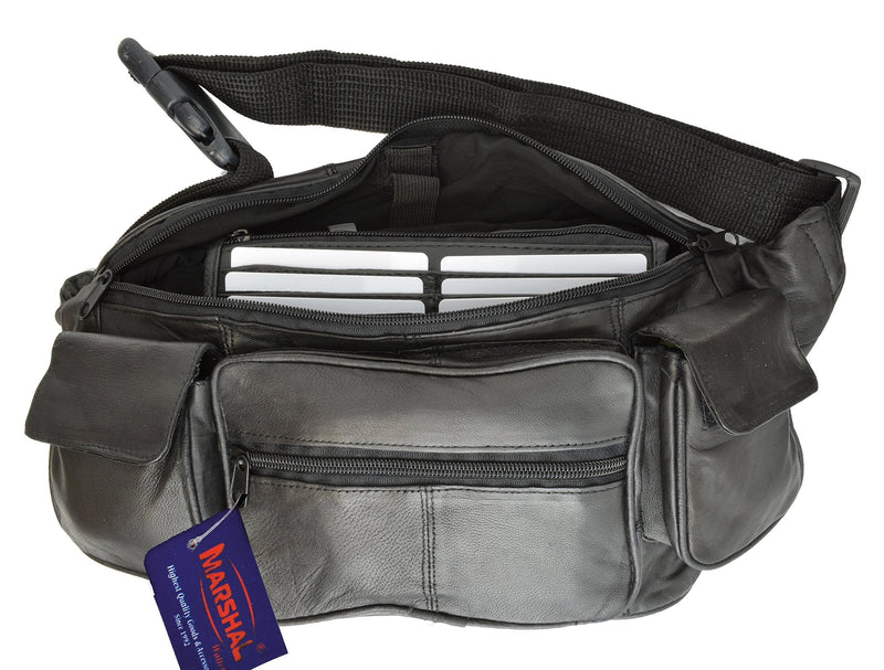 Private Label Large Black Genuine Lambskin Leather Fanny Pack Waist Bag with Cell Phone Pouch - LeoForward Australia