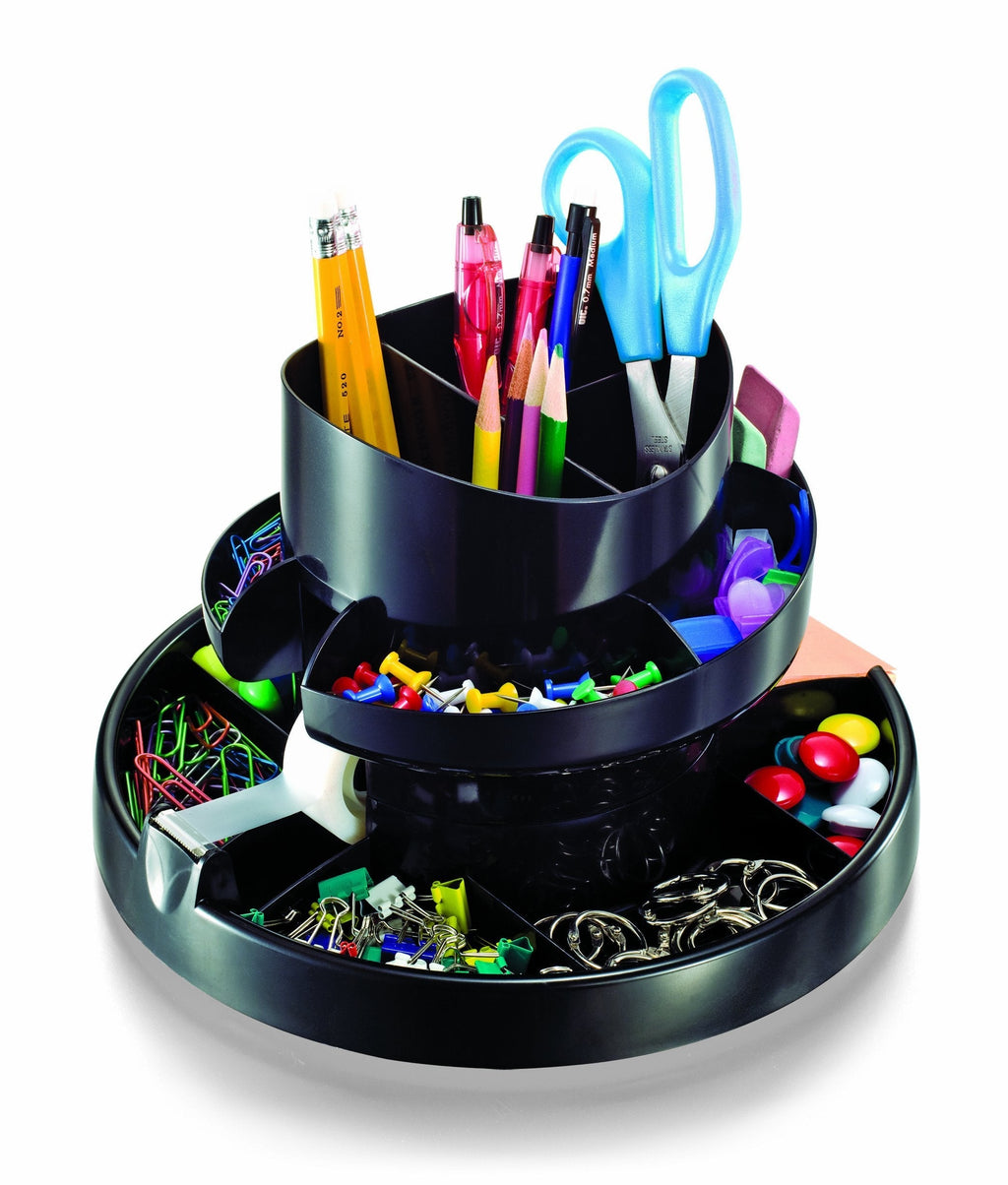 Officemate Deluxe Rotary Organizer, 16 Compartments, Recycled, Black (26255) - LeoForward Australia