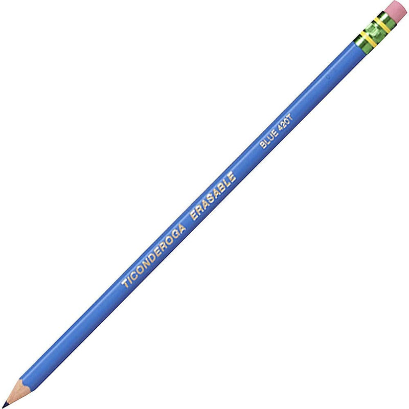  [AUSTRALIA] - TICONDEROGA Erasable Checking Pencils, Pre-Sharpened with Eraser, Blue, Pack of 12 (14209)