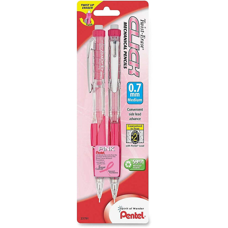  [AUSTRALIA] - Pentel Breast Cancer Awareness Twist Erase CLICK Automatic Pencil, 0.7mm (PD277TBP2P-BC) 0.7 mm 2 Count (Pack of 1) Pink