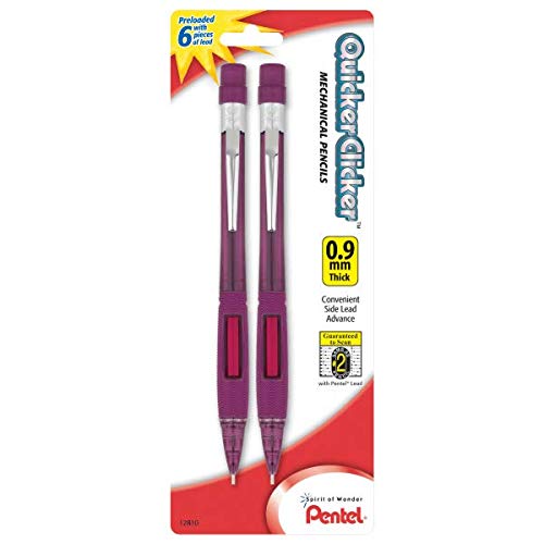  [AUSTRALIA] - Pentel Quicker Clicker Automatic Pencil, 0.9mm, Assorted Barrel Colors, Color May Vary, 2 Pack (PD349BP2-K6) 1 Red