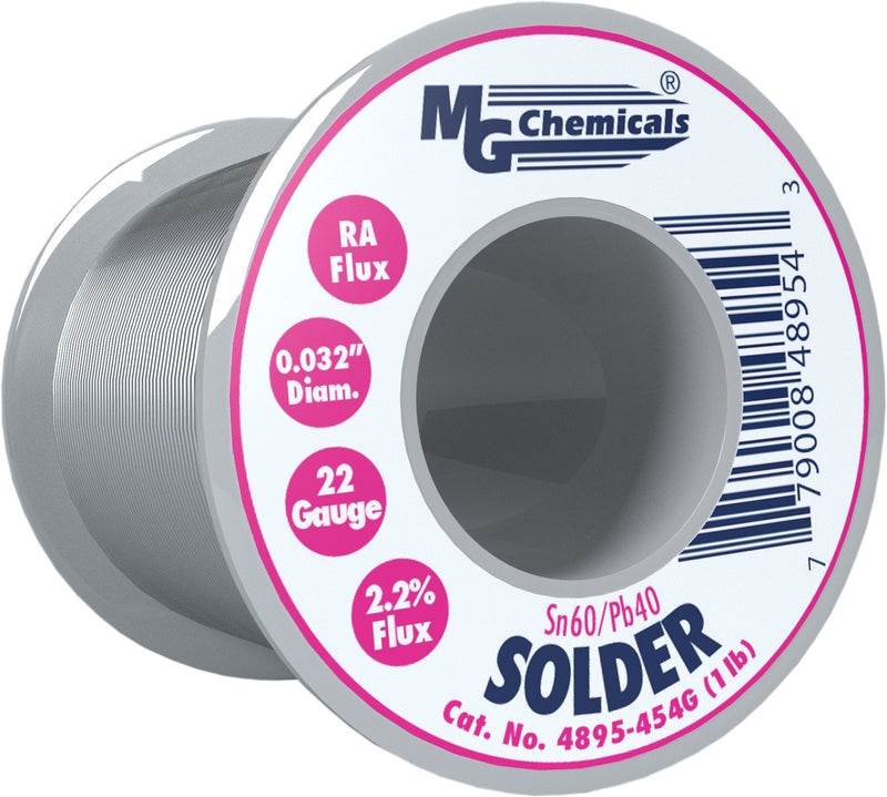  [AUSTRALIA] - MG Chemicals 60/40 Rosin Core Leaded Solder, 0.032" Diameter, 1 lbs Spool 454G