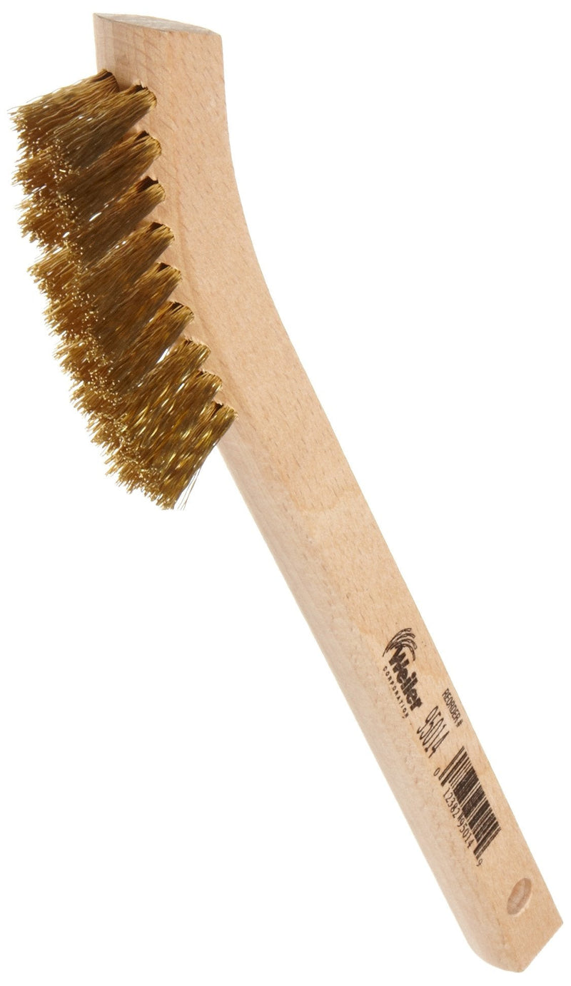  [AUSTRALIA] - Weiler 95014 Small Hand Wire Scratch Brush, Brass Fill, Wood Block, 2 X 9 Rows, Made in the USA 1 - Pack Crimped Brass