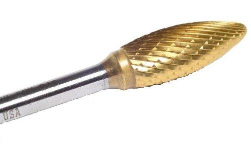 Champion Cutting Tool SH2-L6 TiN Coated Long Bur, Flame Shape Solid Carbide, 6-Inch Shank 5/16-Inch Cutter Diameter 3/4-Inch Length of Cut - LeoForward Australia