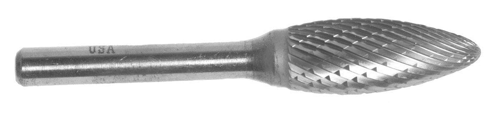 Champion Cutting Tool USH1 Uncoated Double Cut Bur, Flame Shape Solid Carbide, 1/4-Inch Cutter Diameter 5/8-Inch Length of Cut - LeoForward Australia