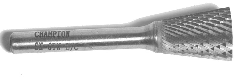 Champion Cutting Tool USN2 Uncoated Double Cut Bur, Inverted Cone Shape Solid Carbide, 3/8-Inch Cutter Diameter 3/8-Inch Length of Cut - LeoForward Australia