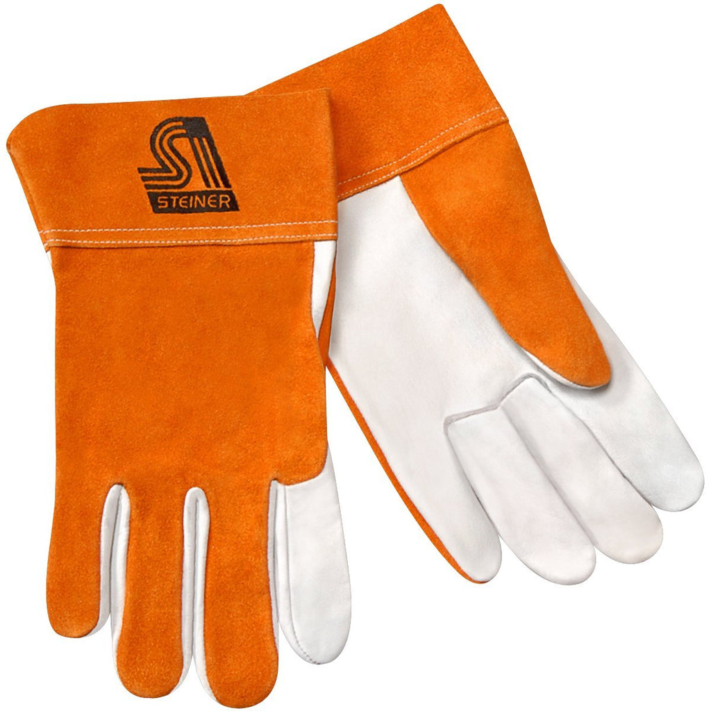  [AUSTRALIA] - Steiner 0203-M TIG Gloves, Pearl Grain Sheepskin Palm Split Cowhide Back, 2-Inch Cuff, Medium