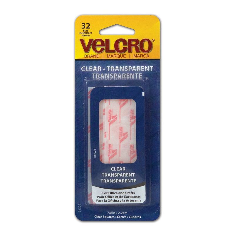  [AUSTRALIA] - VELCRO Brand - Transparent Fasteners - Water Resistant, 7/8-Inch Squares, 32 Sets, Clear