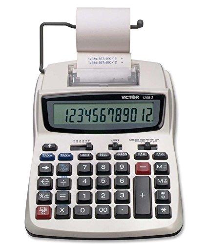  [AUSTRALIA] - Victor Printing Calculator, 1208-2 Compact and Reliable Adding Machine with 12 Digit LCD Display, Battery or AC Powered, Includes Adapter,White 1.5" x 6" x 7.5"