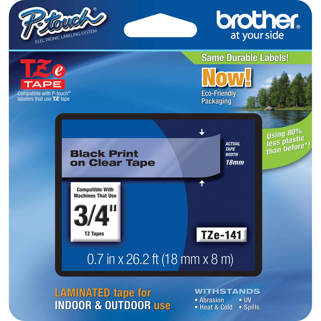  [AUSTRALIA] - Brother Genuine P-Touch TZE-141 Tape, 3/4" (0.7") Standard Laminated P-Touch Tape, Black on Clear, Laminated for Indoor or Outdoor Use, Water-Resistant, 26.2 ft (8 m), Single-Pack 1 pack