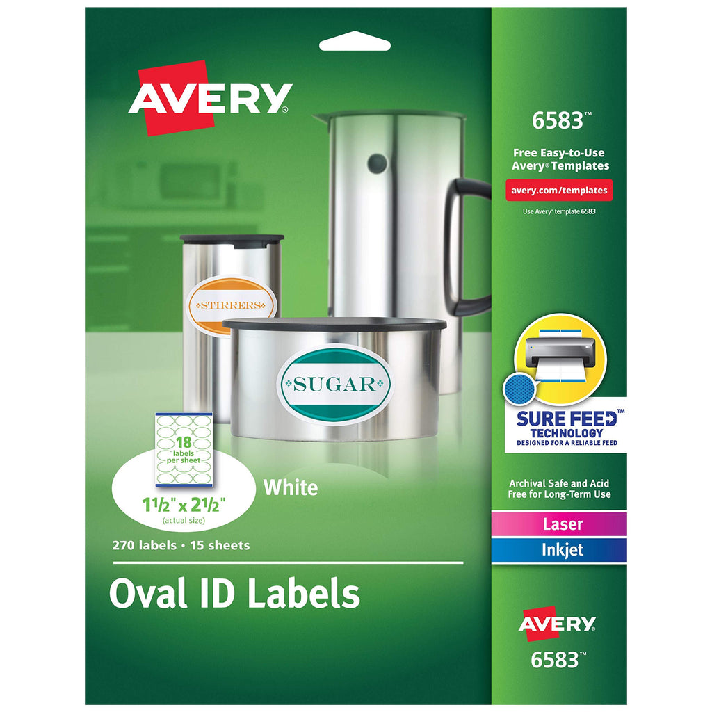 Avery White Oval Labels, White, Permanent, Pack of 270 (6583) - LeoForward Australia