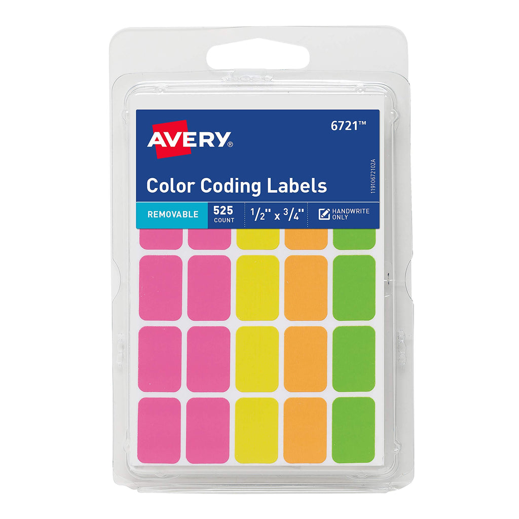 Avery Removable Color Coding Labels, Rectangular, Assorted Colors, Pack of 525 (6721) - LeoForward Australia