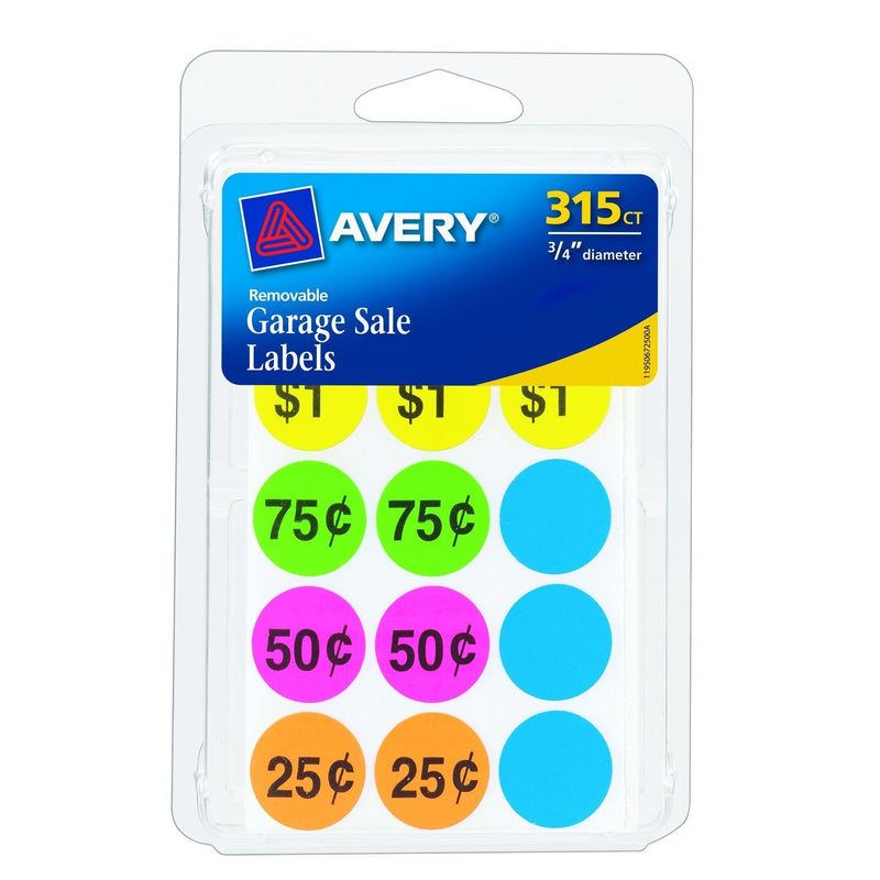 Avery Removable Garage Sale Labels, 0.75 Inches, Assorted Colors, Round, Pack of 315 (6725) - LeoForward Australia