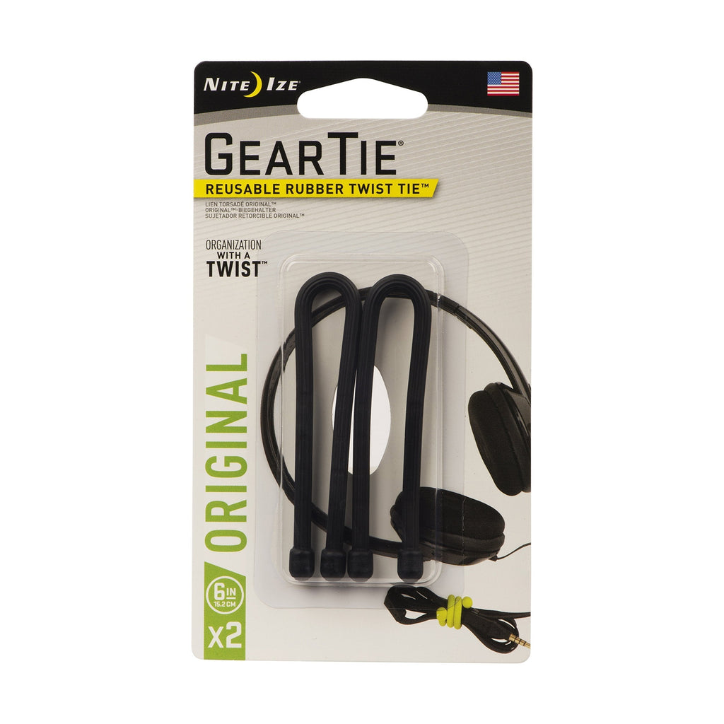  [AUSTRALIA] - Nite Ize Original Gear Tie, Reusable Rubber Twist Tie, 6-Inch, Black, 2 Pack, Made in the USA 6" - 2-Pack