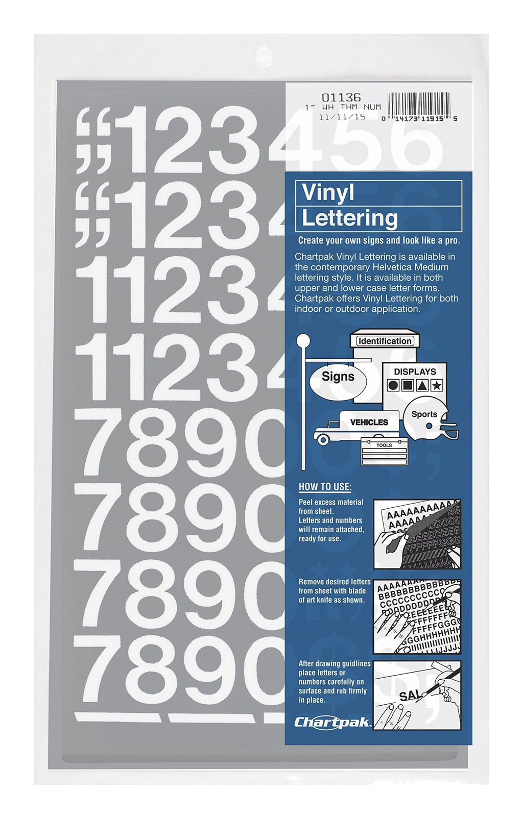  [AUSTRALIA] - Chartpak Self-Adhesive Vinyl Numbers, 1 Inch High, White, 44 per Pack (01136)