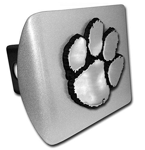  [AUSTRALIA] - Clemson University Tigers "Brushed Silver Finish with Chrome Paw Emblem" NCAA College Sports Trailer Hitch Cover Fits 2 Inch Auto Car Truck Receiver