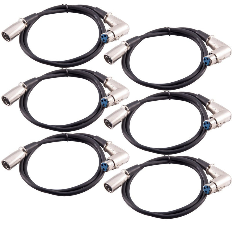  [AUSTRALIA] - SEISMIC AUDIO - XLRRAS - 6 Pack of 3' XLR Male to Right Angle Female Audio Patch Cables