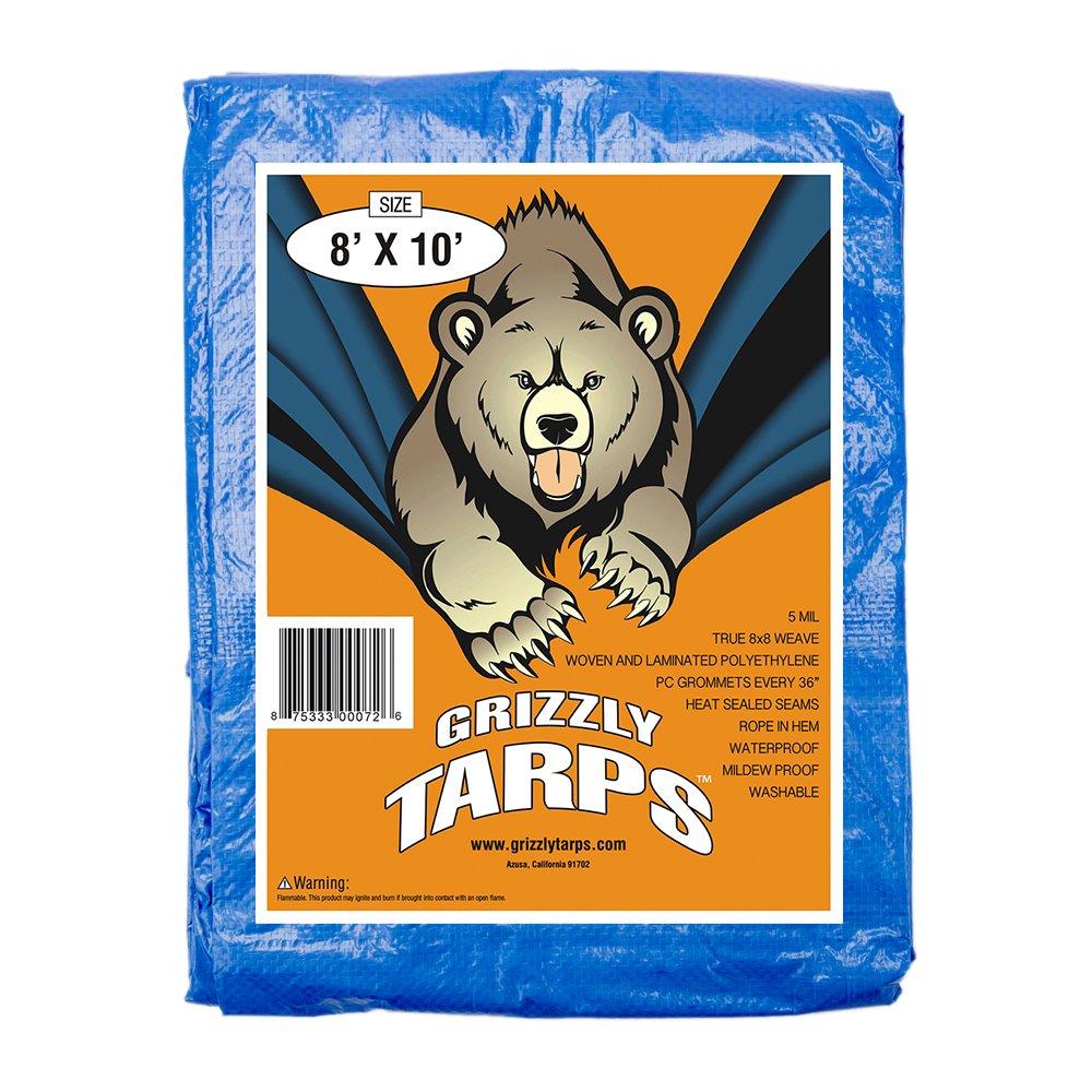  [AUSTRALIA] - B-Air Grizzly Tarps - Large Multi-Purpose, Waterproof, Heavy Duty Poly Tarp Cover - 5 Mil Thick (Blue - 8 x 10 Feet) 8X10 Pack of 1