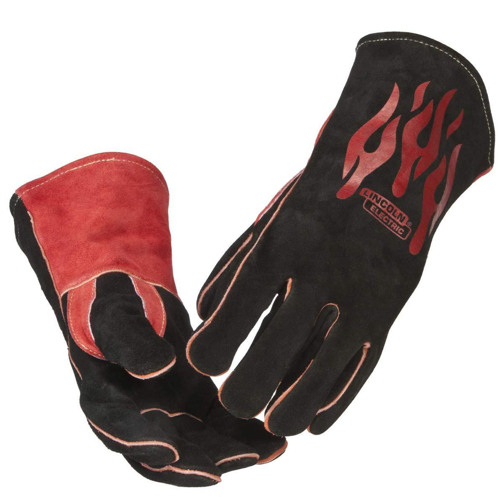  [AUSTRALIA] - Lincoln Electric Traditional MIG/Stick Welding Gloves | 14" Lined Leather | Kevlar Stitching | K2979-ALL black, Red