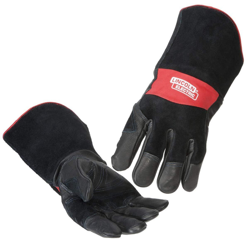  [AUSTRALIA] - Lincoln Electric Premium Leather MIG Stick Welding Gloves | Heat Resistance & Dexterity| Medium | K2980-M,black, Red