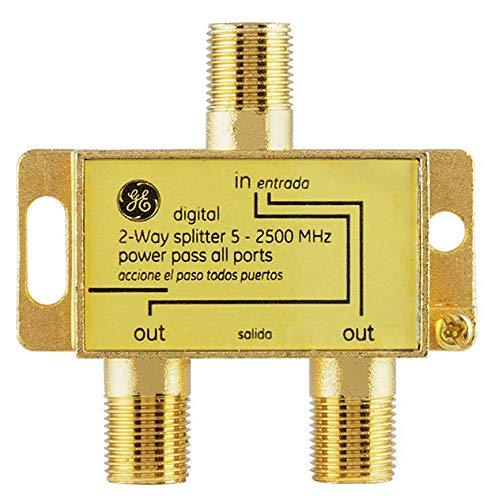 GE Digital 2-Way Coaxial Cable Splitter, 2.5 GHz 5-2500 MHz, RG6 Compatible, Works with HD TV, Satellite, High Speed Internet, Amplifier, Antenna, Gold Plated Connectors, Corrosion Resistant, 33526 1 Pack - LeoForward Australia