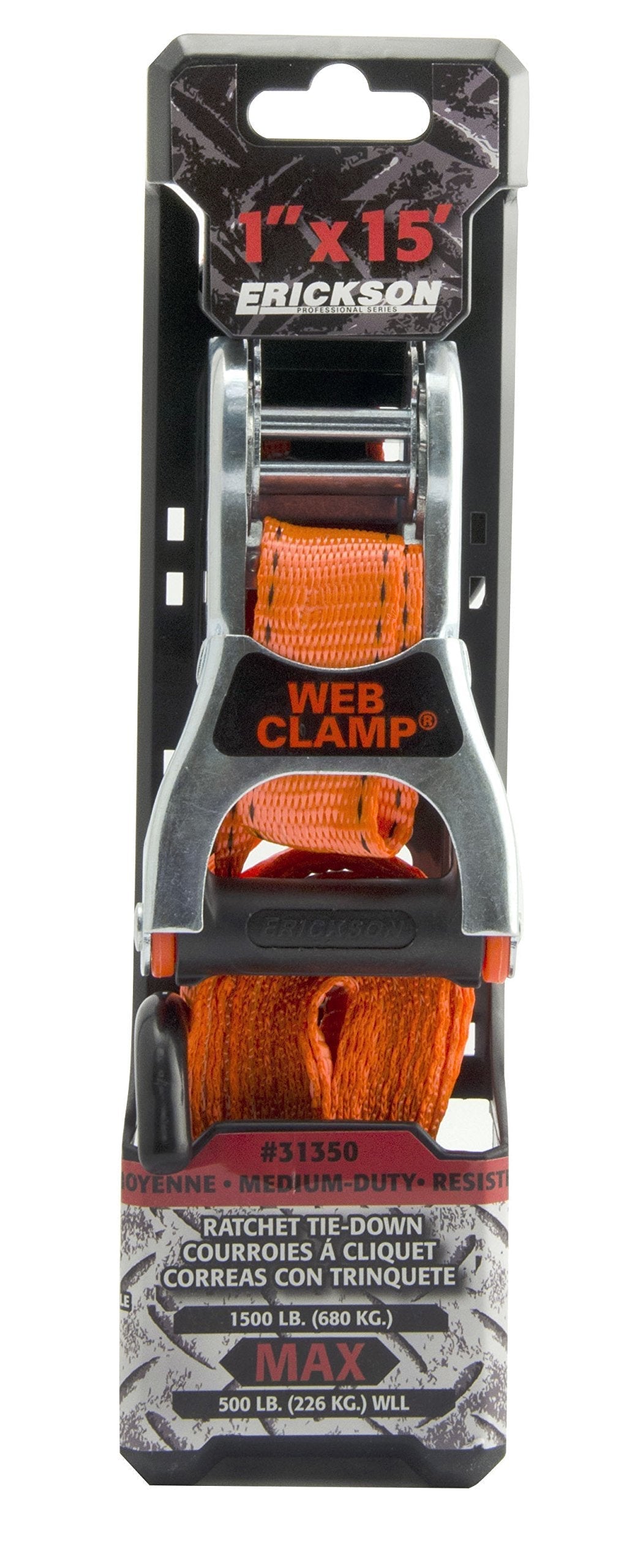  [AUSTRALIA] - Erickson 31350 Orange 1" X 15' Web Clamp Ratchet Tie-Down, 1500 lb. Load Capacity