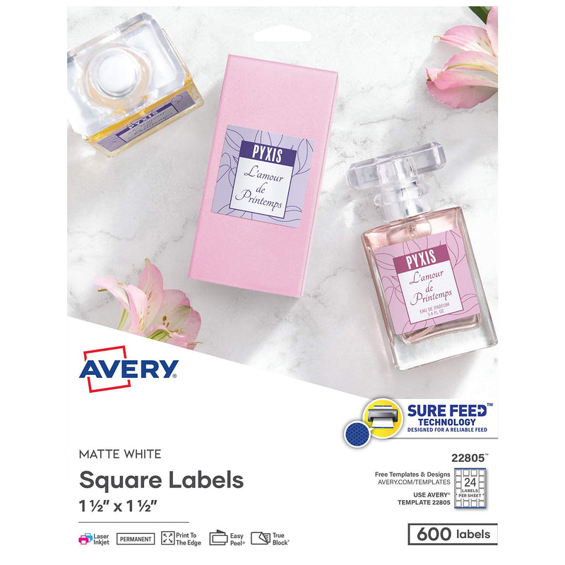 Avery Printable Blank Square Labels, 1.5" x 1.5", Matte White, 600 Customizable Labels (22805) 1.5 x 1.5 Specialty Labels - LeoForward Australia