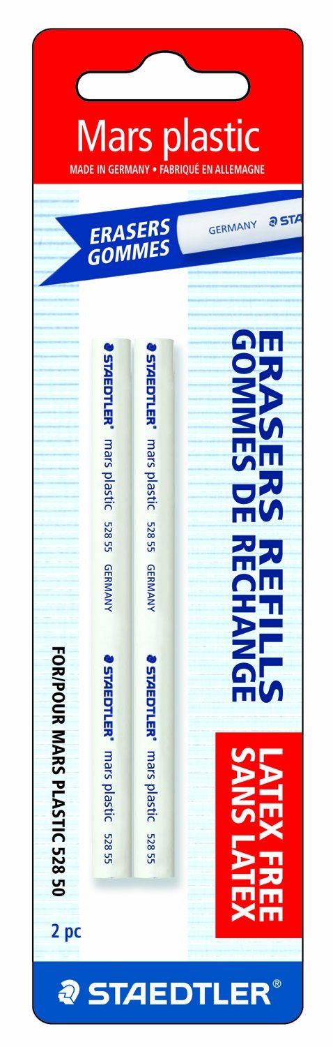 Staedtler Mars Plastic Eraser Refills for Refillable Holder, 2-Each (52855BK2),White - LeoForward Australia