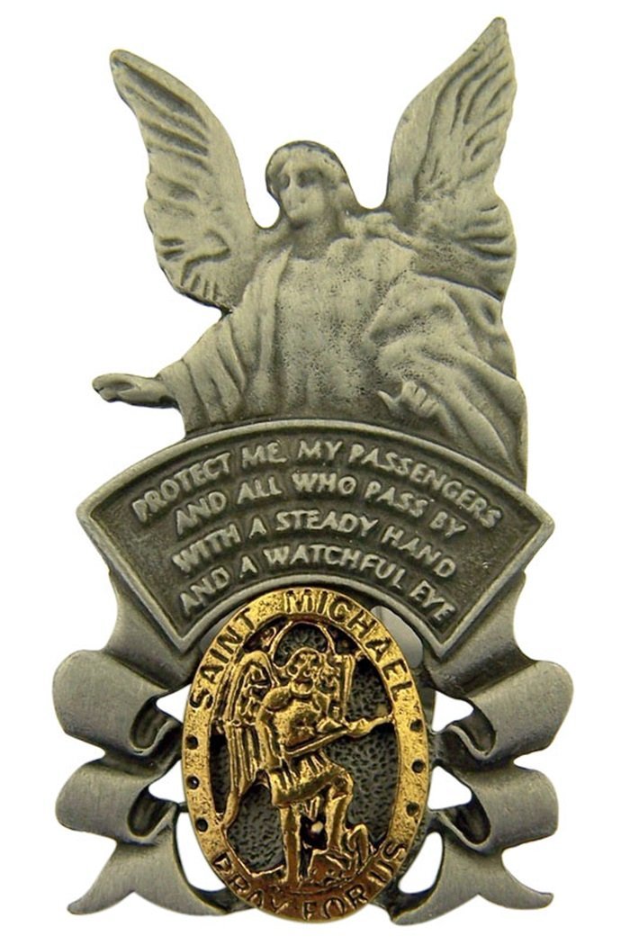  [AUSTRALIA] - Religious Gifts Pewter Saint Michael with Guardian Angel Medal Car Visor Clip, 2 1/4 Inch