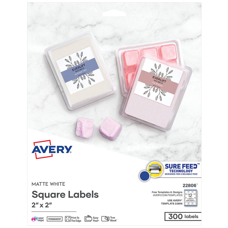 Avery Printable Blank Square Labels, 2" x 2", Matte White, 300 Customizable Labels (22806) 300 Labels - LeoForward Australia