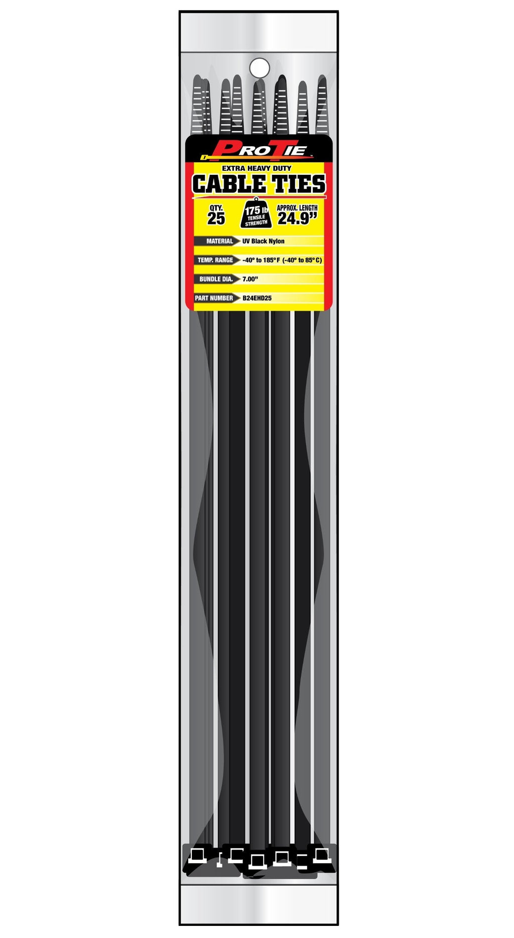  [AUSTRALIA] - Pro Tie B24EHD25 24.9-Inch Extra Heavy Duty Standard Cable Tie, UV Black Nylon, 25-Pack