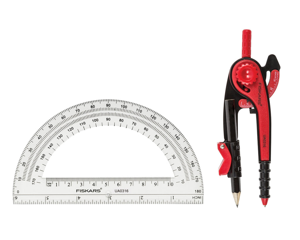  [AUSTRALIA] - Fiskars 1565901001 Back to School Supplies Compass and Protractor Set, Color Received May Vary