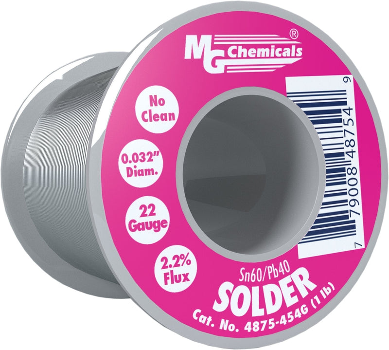  [AUSTRALIA] - MG Chemicals 60/40 No Clean Leaded Solder, 0.032" Diameter, 1 lbs Spool 454G
